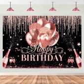 Fekete rózsaszín boldog születésnapot háttér Rózsa arany csillogó léggömb party dekoráció családi portré fotózás háttér születésnapi dekoráció