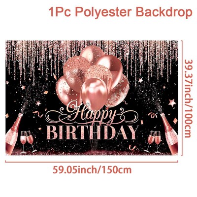 Fekete rózsaszín boldog születésnapot háttér Rózsa arany csillogó léggömb party dekoráció családi portré fotózás háttér születésnapi dekoráció