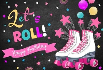 Halo Photography Background Roller Skating Girl Birthday Party Pink Planet Party Roller Skating Decoration Винилов фон