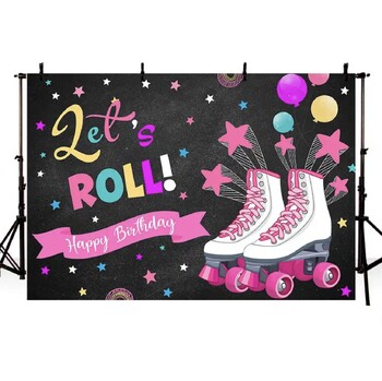 Halo Photography Background Roller Skating Girl Birthday Party Pink Planet Party Roller Skating Decoration Винилов фон