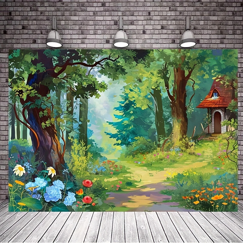 Magic Forest Fairy Tale téma háttér fotó kellék, poliészter transzparens dekoráció, parti lakberendezés, parti fali dekoráció