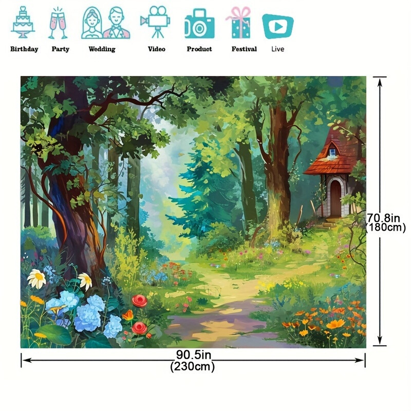 Magic Forest Fairy Tale téma háttér fotó kellék, poliészter transzparens dekoráció, parti lakberendezés, parti fali dekoráció