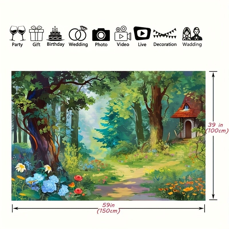 Magic Forest Fairy Tale téma háttér fotó kellék, poliészter transzparens dekoráció, parti lakberendezés, parti fali dekoráció