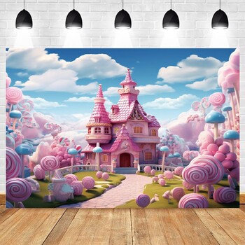 Pink Castle House Backdrops Photographic Princess Girl Cake Smash Candy Shop Decoration Birdday Party Balloons Decor Backgrounds