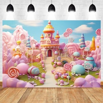 Pink Castle House Backdrops Photographic Princess Girl Cake Smash Candy Shop Decoration Birdday Party Balloons Decor Backgrounds