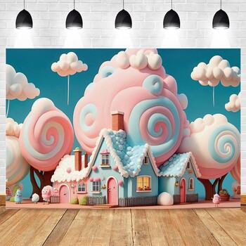 Pink Castle House Backdrops Photographic Princess Girl Cake Smash Candy Shop Decoration Birdday Party Balloons Decor Backgrounds