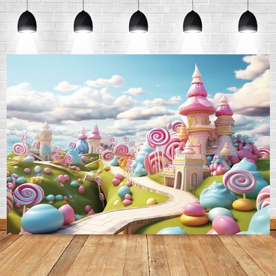 Rozā pils mājas foni Fotografiskā princeses meitenes kūka Smash konfekšu veikala dekorēšana dzimšanas dienas ballītes baloni dekoru foni