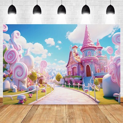 Rozā pils mājas foni Fotografiskā princeses meitenes kūka Smash konfekšu veikala dekorēšana dzimšanas dienas ballītes baloni dekoru foni