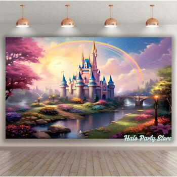 Ροζ Rainbow Castle Princess Birthday Party Backdrons Flowers Forest Backdrons for Photo Studio Princess Baby Shower Party Photo