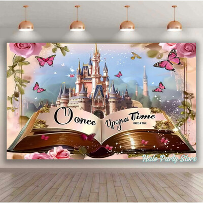 Rozā varavīksnes pils princeses dzimšanas dienas ballītes foni Ziedi meža foni fotostudijai Princeses bērnu dušas ballītes foto