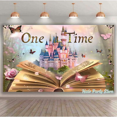 Rozā varavīksnes pils princeses dzimšanas dienas ballītes foni Ziedi meža foni fotostudijai Princeses bērnu dušas ballītes foto