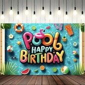 Vasaros baseino vakarėlio fonas Havajų plaukimo paplūdimio kamuolys Gelbėjimo ratas Kūdikio mėgstamiausio gimtadienio torto dekoravimo fotografija