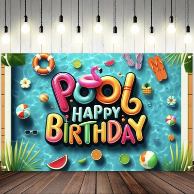 Vasaros baseino vakarėlio fonas Havajų plaukimo paplūdimio kamuolys Gelbėjimo ratas Kūdikio mėgstamiausio gimtadienio torto dekoravimo fotografija