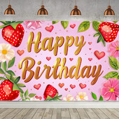 5×3 láb eper születésnapi háttér Eperbogyó első születésnapi hátterek fényképezéshez Eper témájú születésnapi parti