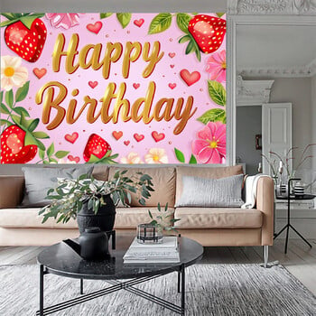 5×3 ft Strawberry Birthday Backdrop Strawberry Berry First Birthday Backdrop for Photography Strawberry Theme Birthday Party