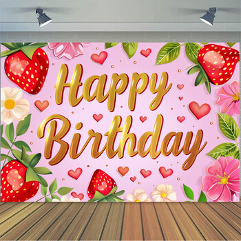 5×3 ft Strawberry Birthday Backdrop Strawberry Berry First Birthday Backdrop for Photography Strawberry Theme Birthday Party