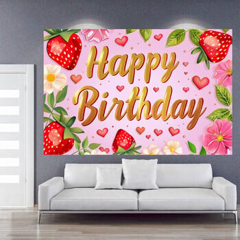 5×3 ft Strawberry Birthday Backdrop Strawberry Berry First Birthday Backdrop for Photography Strawberry Theme Birthday Party