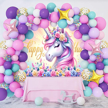 Φόντο Unicorn Party, χαριτωμένα προμήθειες Unicorn Cake πανό, σκηνικά στούντιο φωτογραφίας Φόντο φωτογραφίας, πρόσβαση διακοπών