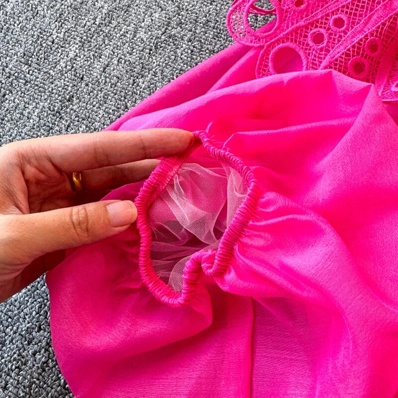 Udvarstílusú elegáns női blúz horgolt üreges, álló gallér Lámpás ujjú női blusas de Mujer francia felsők dropship