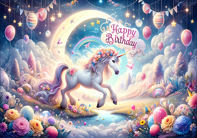 Ουράνιο τόξο Μονόκερος σκηνικό Χρόνια πολλά Διακοσμητικά πάρτι για κορίτσια Ακουαρέλα Floral Glitter Stars Photography