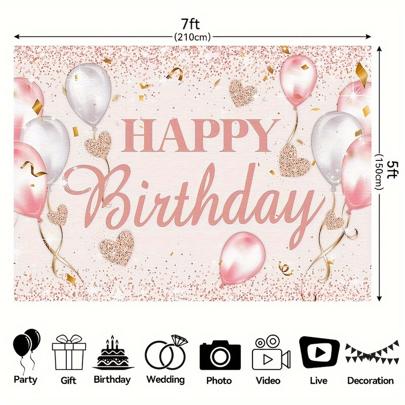 Χρόνια πολλά φόντο, διακοσμητικά πάρτι σε ροζ και ροζ χρυσό, φόντο στούντιο διακοπών για γυναίκες και κορίτσια