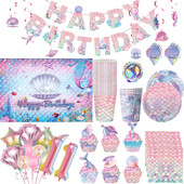 Hableány Születésnapi Party Evőeszközök Dekorációs Tányérok Csésze Szalvéta Szett Születésnapi Téma Léggömbök Kit Lányok Ajándékok Deco kellékek