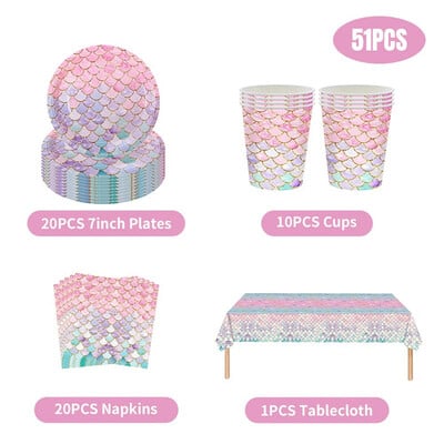 Hableány Születésnapi Party Evőeszközök Dekorációs Tányérok Csésze Szalvéta Szett Születésnapi Téma Léggömbök Kit Lányok Ajándékok Deco kellékek