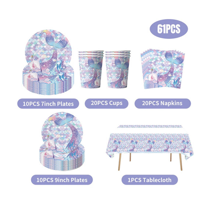 Hableány Születésnapi Party Evőeszközök Dekorációs Tányérok Csésze Szalvéta Szett Születésnapi Téma Léggömbök Kit Lányok Ajándékok Deco kellékek