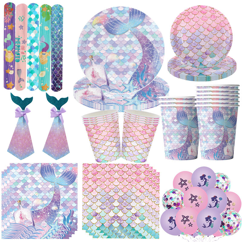 Hableány Születésnapi Party Evőeszközök Dekorációs Tányérok Csésze Szalvéta Szett Születésnapi Téma Léggömbök Kit Lányok Ajándékok Deco kellékek