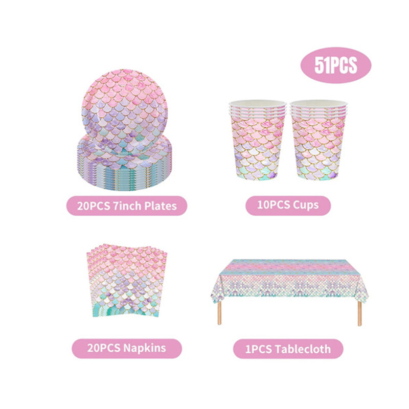 Hableány Születésnapi Party Evőeszközök Dekorációs Tányérok Csésze Szalvéta Szett Születésnapi Téma Léggömbök Kit Lányok Ajándékok Deco kellékek