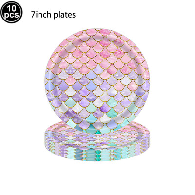 Σετ επιτραπέζια σκεύη γοργόνας Χάρτινα πιάτα Κύπελλο Τραπεζομάντιλο Μικρή Γοργόνα Μπαλόνια Παιδικό Κορίτσι Γοργόνα Γοργόνα Γενέθλια Διακόσμηση Προμήθειες