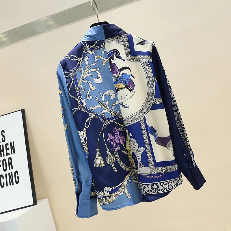 Sieviešu pavasara rudens krekli Korejas piepilsētas atloka apdruka Blūze ar garām piedurknēm Jauni brīvi sieviešu novājēšanas topi GD488