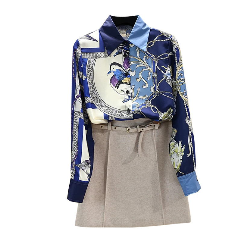 Sieviešu pavasara rudens krekli Korejas piepilsētas atloka apdruka Blūze ar garām piedurknēm Jauni brīvi sieviešu novājēšanas topi GD488