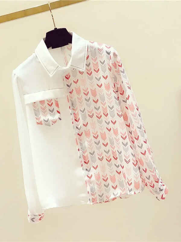 Tavaszi őszi női patchwork ing felsők Irodai női retro nyomott ing női bő divat hosszú ujjú ing női GD275