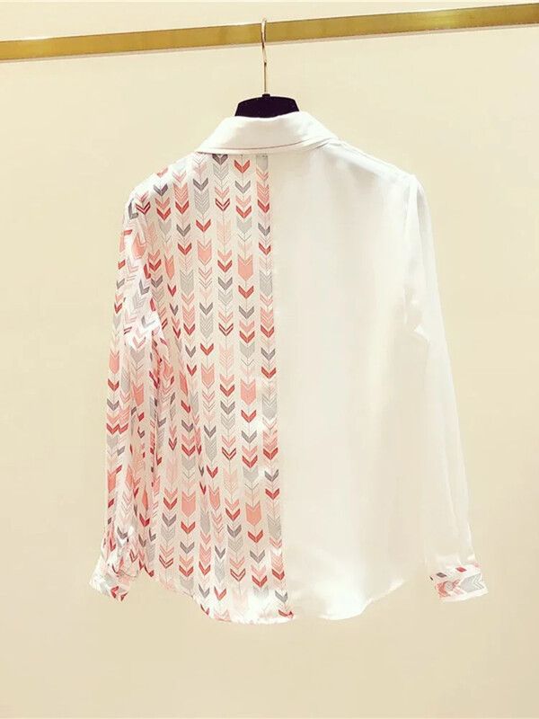 Tavaszi őszi női patchwork ing felsők Irodai női retro nyomott ing női bő divat hosszú ujjú ing női GD275