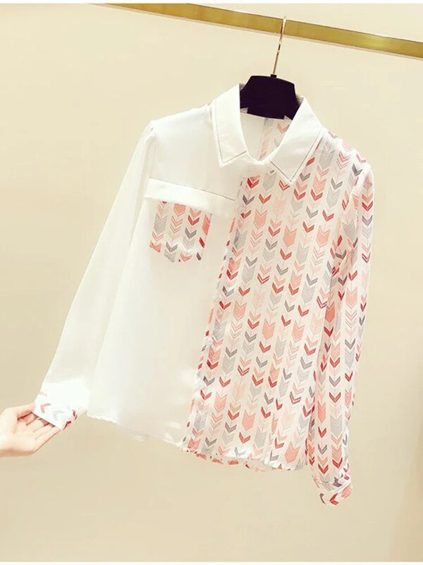 Tavaszi őszi női patchwork ing felsők Irodai női retro nyomott ing női bő divat hosszú ujjú ing női GD275