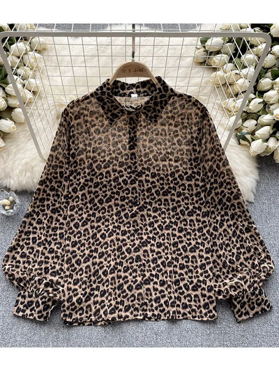 Női tavaszi őszi ing divatos póló hosszú ujjú, egysoros nyomtatott sifon ing Vékony nyugati sokoldalú, vékony felső D4716