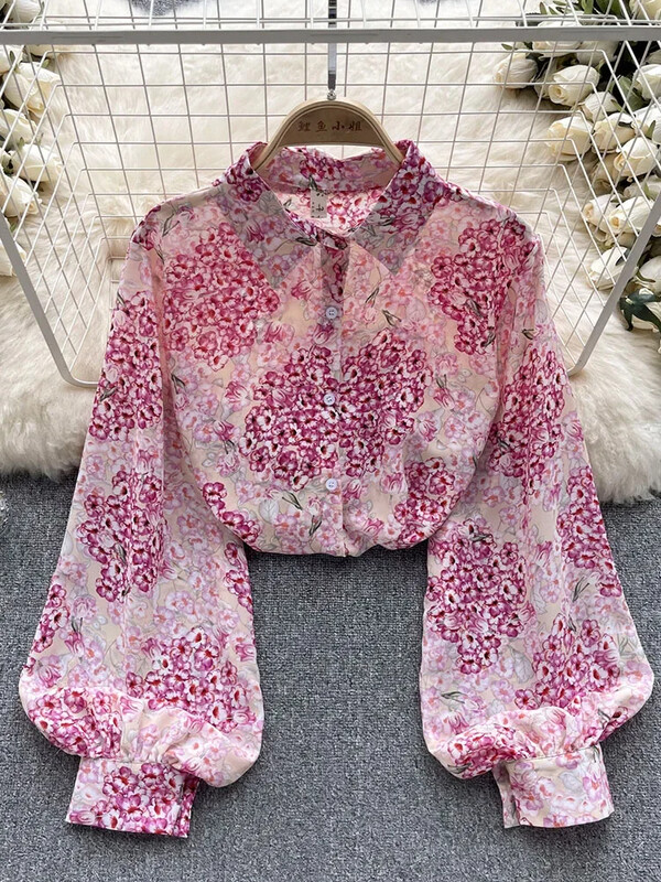 Női tavaszi őszi ing divatos póló hosszú ujjú, egysoros nyomtatott sifon ing Vékony nyugati sokoldalú, vékony felső D4716