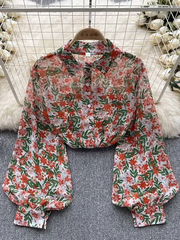 Női tavaszi őszi ing divatos póló hosszú ujjú, egysoros nyomtatott sifon ing Vékony nyugati sokoldalú, vékony felső D4716