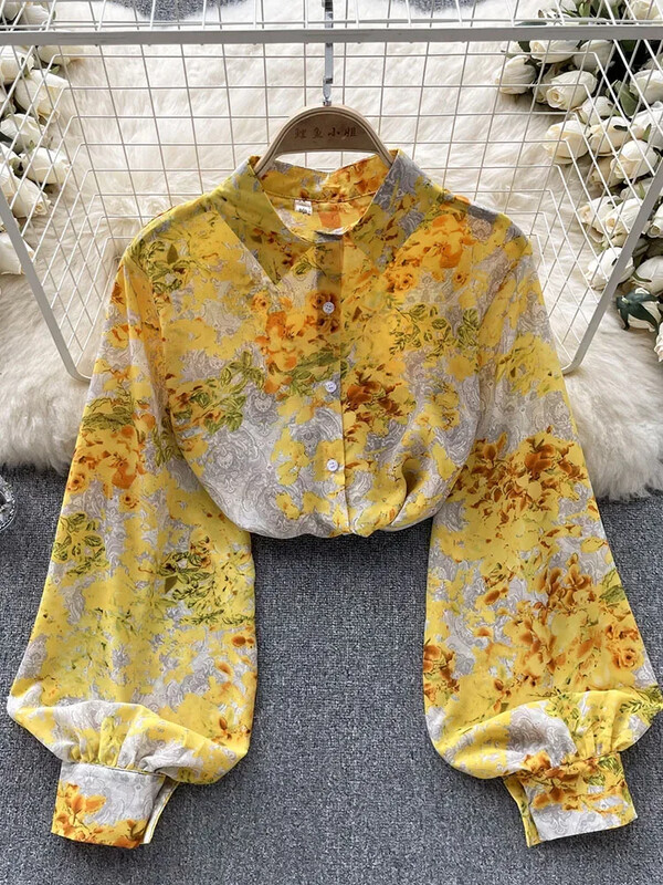 Női tavaszi őszi ing divatos póló hosszú ujjú, egysoros nyomtatott sifon ing Vékony nyugati sokoldalú, vékony felső D4716