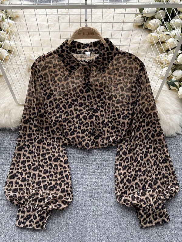 Női tavaszi őszi ing divatos póló hosszú ujjú, egysoros nyomtatott sifon ing Vékony nyugati sokoldalú, vékony felső D4716