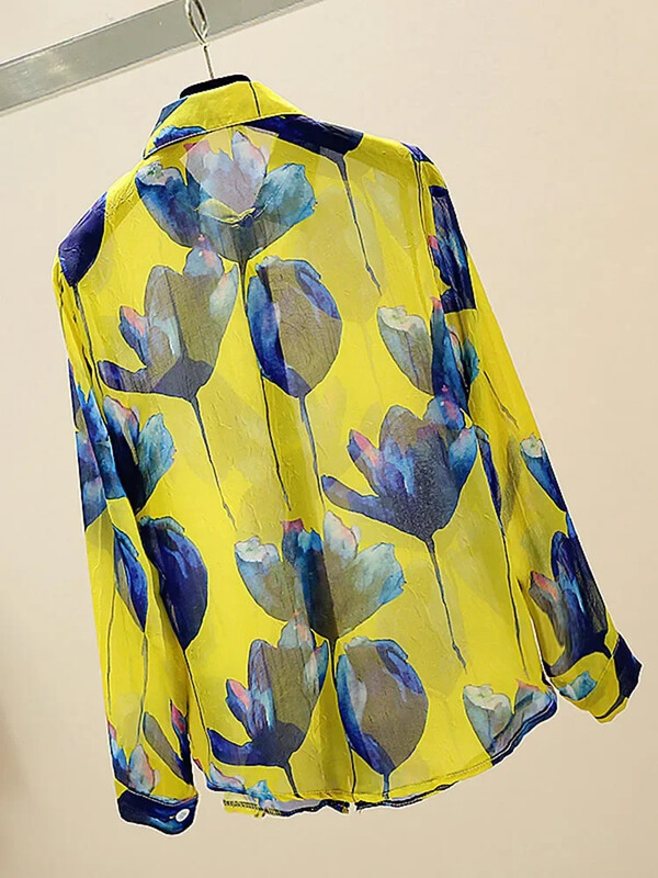 Pavasario vasaros moteriški šifoniniai marškinėliai Nauji retro stiliaus palaidinės ilgomis rankovėmis Y585