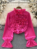 XFPV Femei, lejer, lux, tridimensional, floare, lejeră, bluză ușoară, guler, cămăși cu mâneci lanternă, primăvară 2024 SM10675