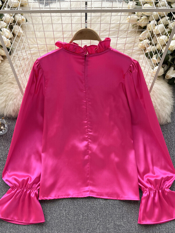 XFPV Femei, lejer, lux, tridimensional, floare, lejeră, bluză ușoară, guler, cămăși cu mâneci lanternă, primăvară 2024 SM10675