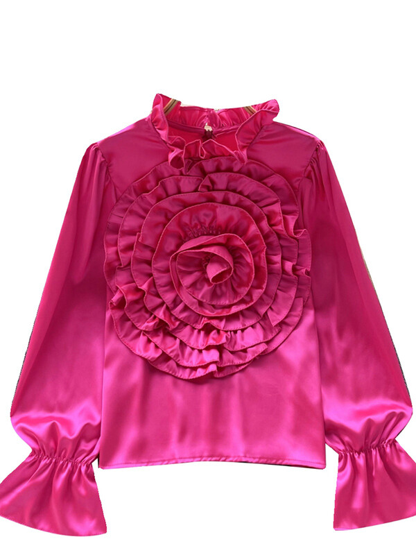 XFPV Femei, lejer, lux, tridimensional, floare, lejeră, bluză ușoară, guler, cămăși cu mâneci lanternă, primăvară 2024 SM10675