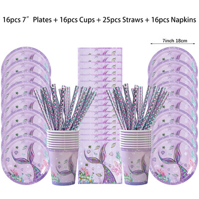 Sellőparti eldobható evőeszközök szalaghirdetés sellő születésnapi parti dekoráció lány a tenger alatt parti dekoráció babazuhany