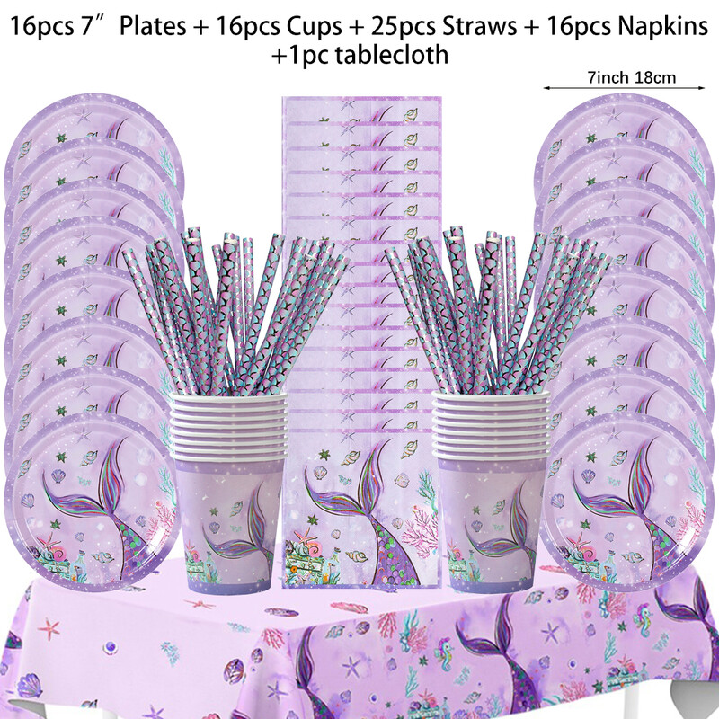 Sellőparti eldobható evőeszközök szalaghirdetés sellő születésnapi parti dekoráció lány a tenger alatt parti dekoráció babazuhany