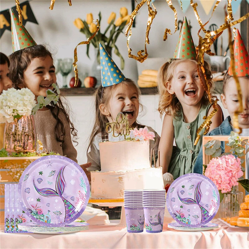 Sellőparti eldobható evőeszközök szalaghirdetés sellő születésnapi parti dekoráció lány a tenger alatt parti dekoráció babazuhany