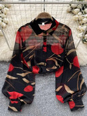 Γυναικεία ανοιξιάτικη καλοκαιρινή μπλούζα ρετρό πόλο μακρυμάνικη μονόστομη εμπριμέ σιφόν πουκάμισο λεπτό ευέλικτο λεπτό τοπ D5495