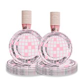 Rózsaszín Disco Ball téma Eldobható étkészlet Rózsaszín Ezüst Disco Tányérok Csésze Szalvéták Felnőtt Nők Boldog Disco Születésnapi Party dekoráció